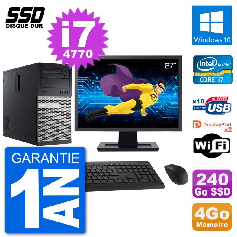 Dell Optiplex 9020 Desktop PC - 22" Screen, Intel Core i7-4770, 4GB RAM, 240GB SSD, Windows 10