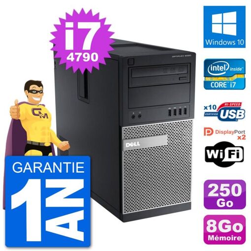 Computadora de escritorio Dell Optiplex 9020 - Procesador Intel Core i7-4790, 8 GB de RAM, Disco duro de 250 GB, Windows 10, WiFi
