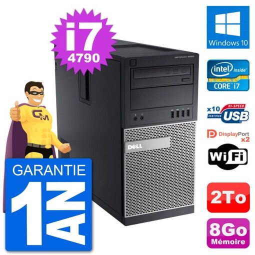 PC de escritorio Dell Optiplex 9020 - Procesador Intel Core i7-4790, 8 GB de RAM, Disco duro de 2 TB, Windows 10, WiFi