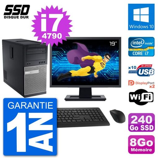Computadora de escritorio Dell Optiplex 9020, pantalla de 19", procesador Intel Core i7-4790, 8 GB de RAM, SSD de 240 GB, Windows 10, WiFi