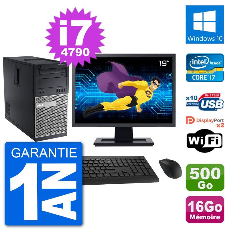 Dell Optiplex 9020 Desktop PC - 19" Screen, Intel i7-4790, 16GB RAM, 500GB HDD, Windows 10, WiFi