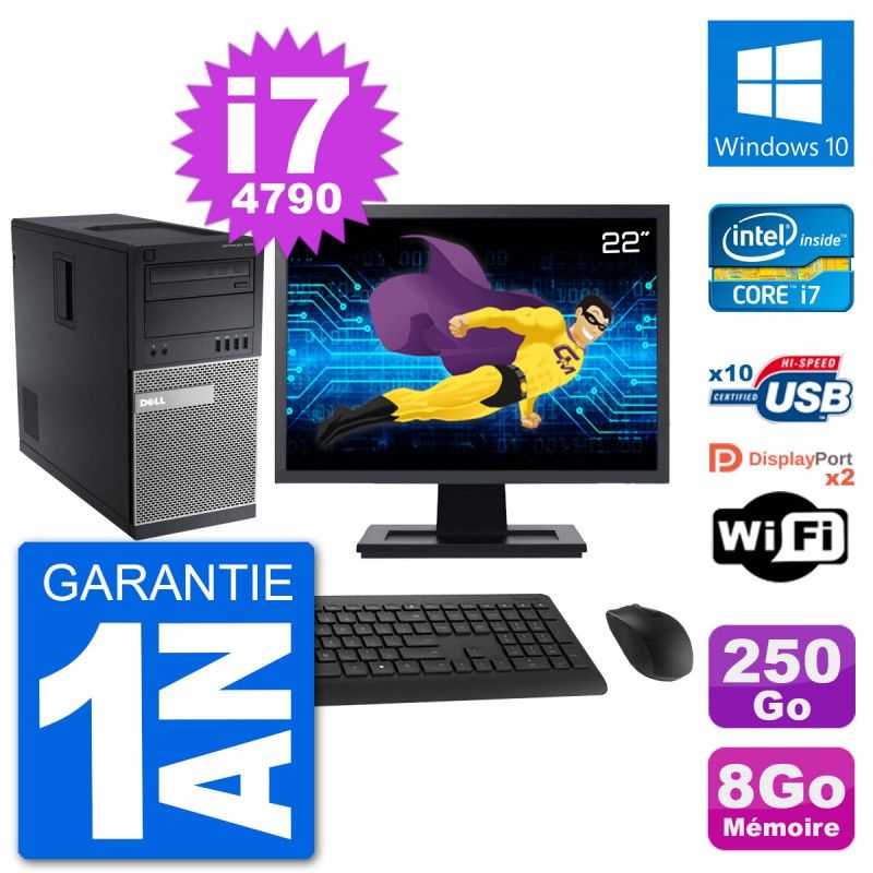 Dell Optiplex 9020 Desktop PC - 22" Screen, Intel i7-4790, 8GB RAM, 250GB SSD, Windows 10, WiFi