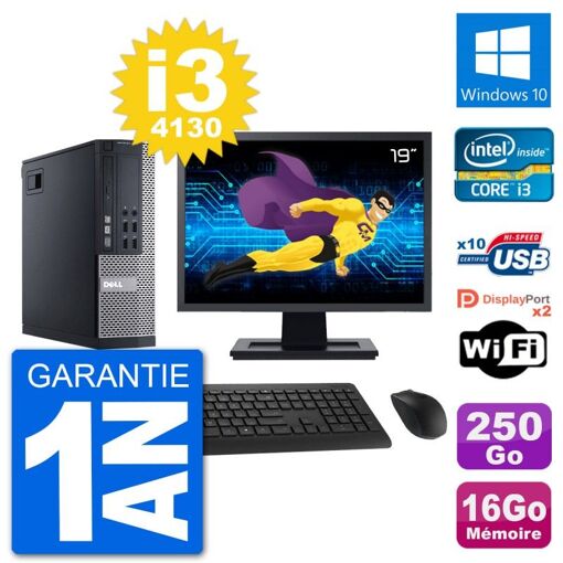 PC Dell Optiplex 9020 SFF - Pantalla de 19 pulgadas, Intel i3-4130, 16 GB de RAM, 250 GB HDD, Windows 10, WiFi
