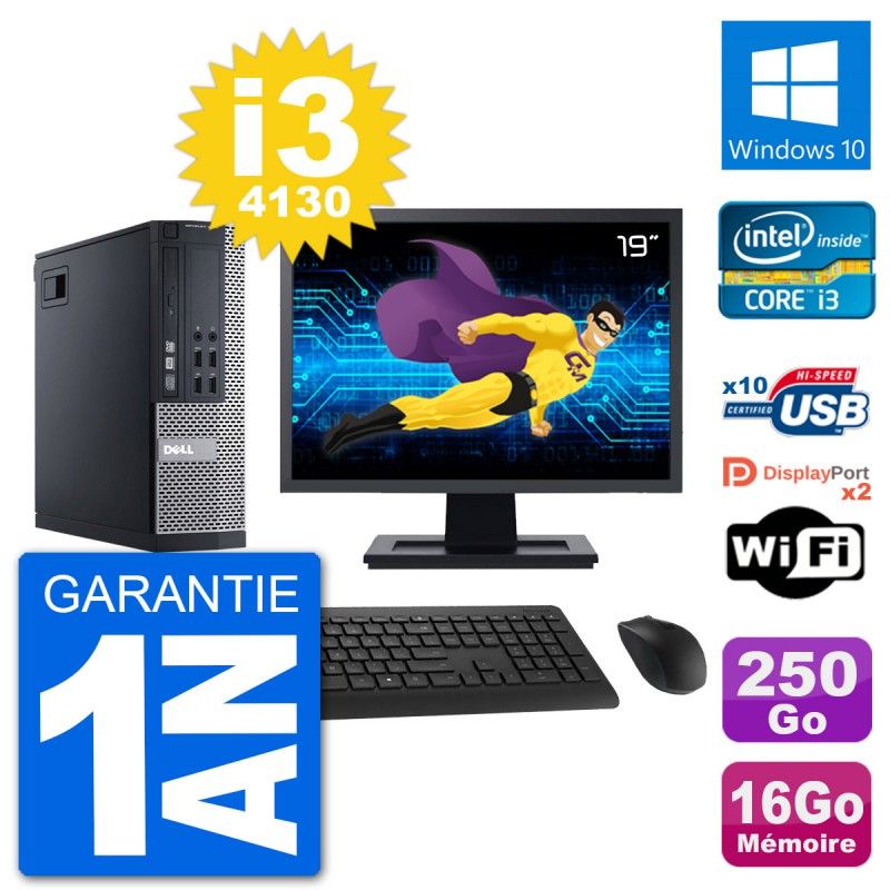 Dell Optiplex 9020 SFF PC - 19" Screen, Intel i3-4130, 16GB RAM, 250GB HDD, Windows 10, WiFi
