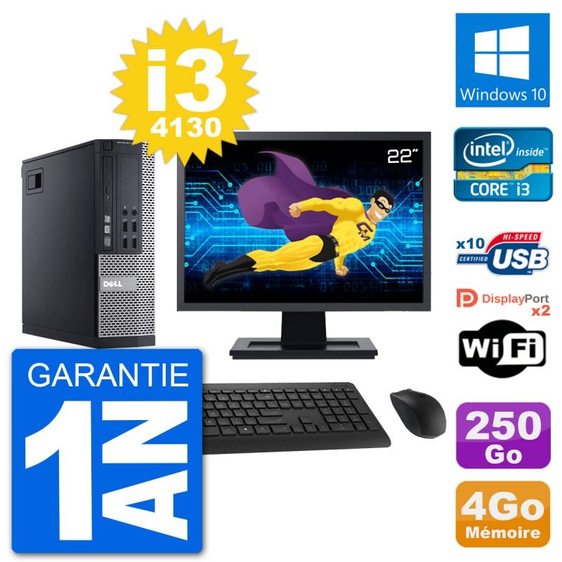 Dell Optiplex 9020 SFF Desktop Computer - 22" Screen, Intel i3-4130, 4GB RAM, 250GB HDD, Windows 10, WiFi