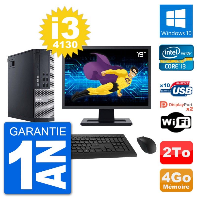 Dell Optiplex 9020 SFF Computer - 19" Screen, Intel i3-4130, 4GB RAM, 2TB Hard Drive, Windows 10, WiFi