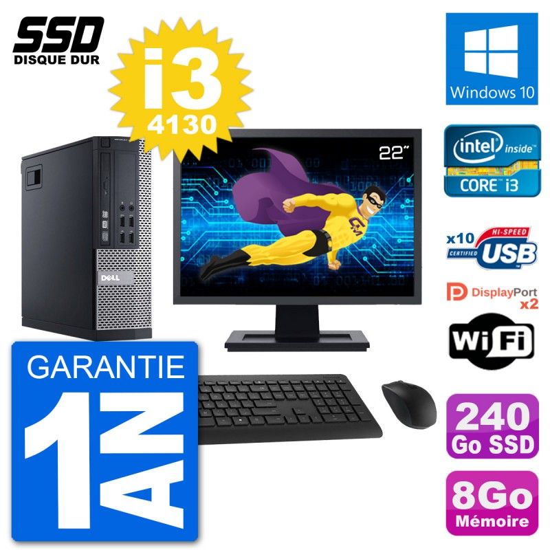 Dell Optiplex 9020 SFF PC - 22" Screen, Intel Core i3-4130, 8GB RAM, 240GB SSD, Windows 10, Wifi