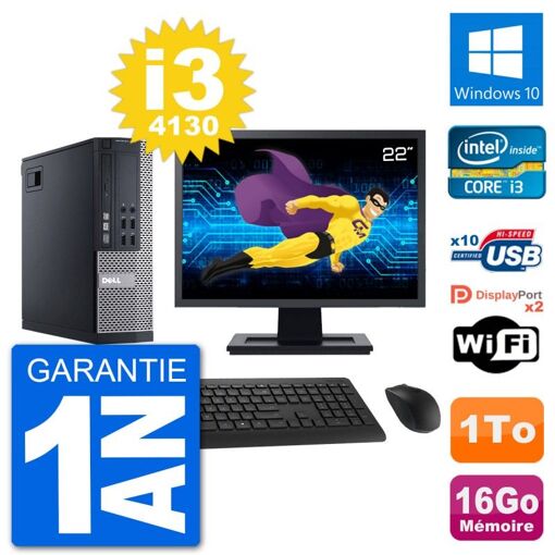 Computadora Dell Optiplex 9020 SFF - Pantalla de 22', Procesador Intel i3-4130, 16 GB de RAM, Disco duro de 1 TB, Windows 10, WiFi