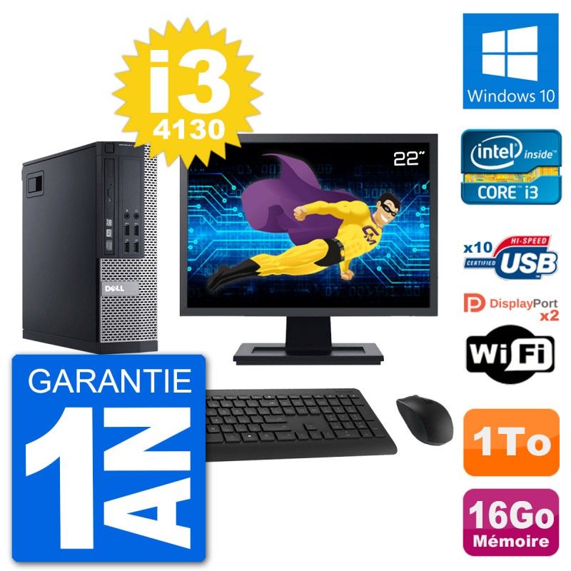 Dell Optiplex 9020 SFF Computer - 22" Screen, Intel i3-4130, 16GB RAM, 1TB HDD, Windows 10, WiFi
