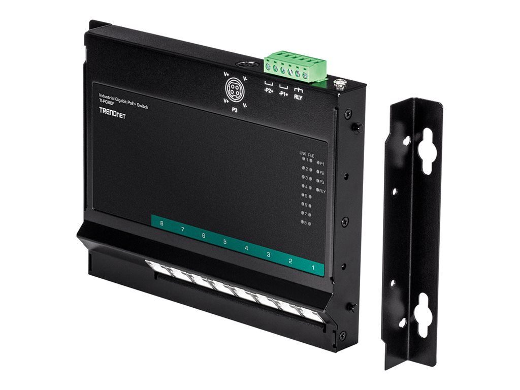 Trendnet TI-PG80F - Industrial PoE+ Switch - 8 x 10/100/1000 - DIN Rail Mount, Wall Mountable - 200W PoE+ - TAA Compliant