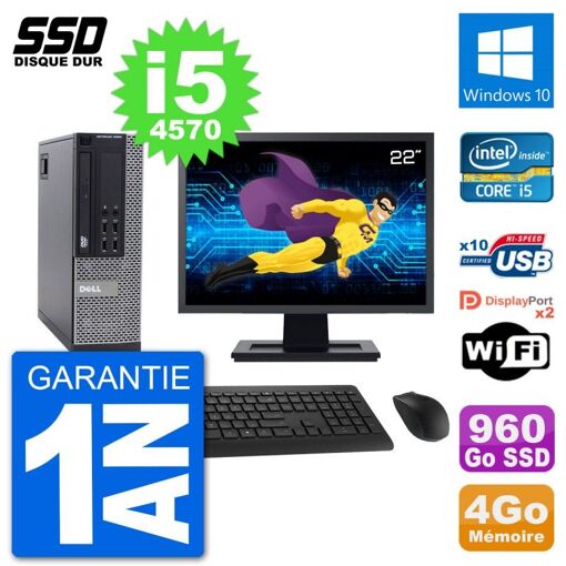 Computadora Dell Optiplex 9020 SFF - Pantalla de 22", Procesador Intel Core i5-4570, 4 GB de RAM, 960 GB SSD, Windows 10, WiFi