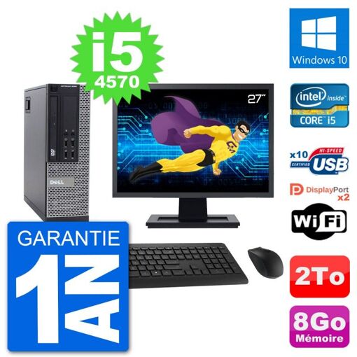 Computadora Dell Optiplex 9020 SFF - Pantalla de 27", Intel i5-4570, 8 GB de RAM, Disco duro de 2 TB, Windows 10, WiFi