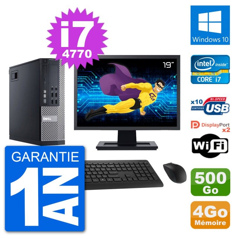 Dell Optiplex 9020 SFF Computer - 19" Screen, Intel i7-4770, 4GB RAM, 500GB Hard Drive, Windows 10, Wifi