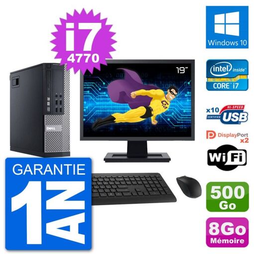 PC de escritorio Dell Optiplex 9020 SFF - Pantalla de 19', Procesador Intel i7-4770, 8GB de RAM, Disco duro de 500GB, Windows 10, WiFi