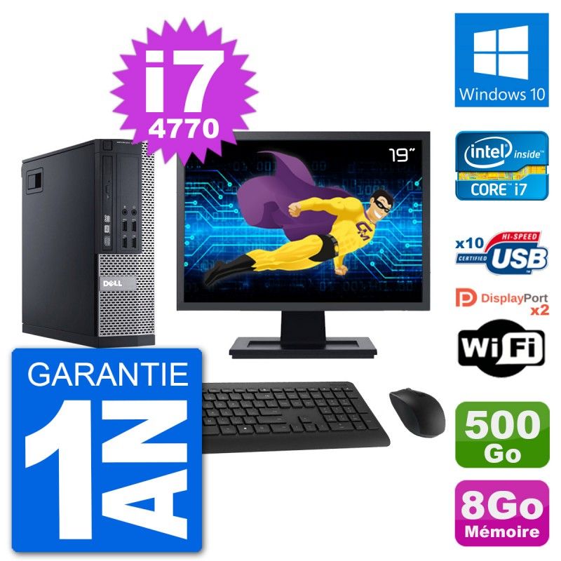 PC de escritorio Dell Optiplex 9020 SFF - Pantalla de 19', Procesador Intel i7-4770, 8GB de RAM, Disco duro de 500GB, Windows 10, WiFi