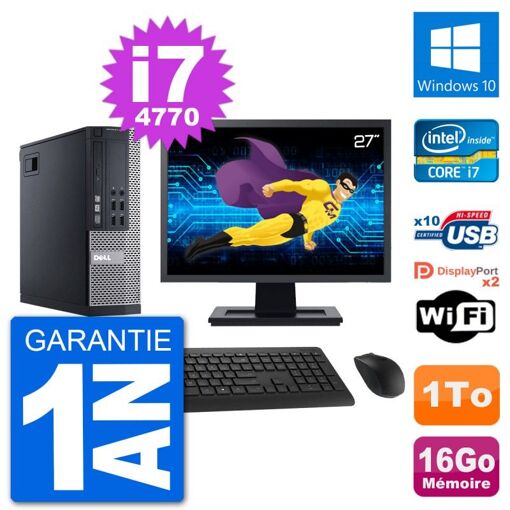 Computadora Dell Optiplex 9020 SFF - Pantalla de 27'', Procesador Intel i7-4770, 16GB de RAM, Disco duro de 1TB, Windows 10, WiFi