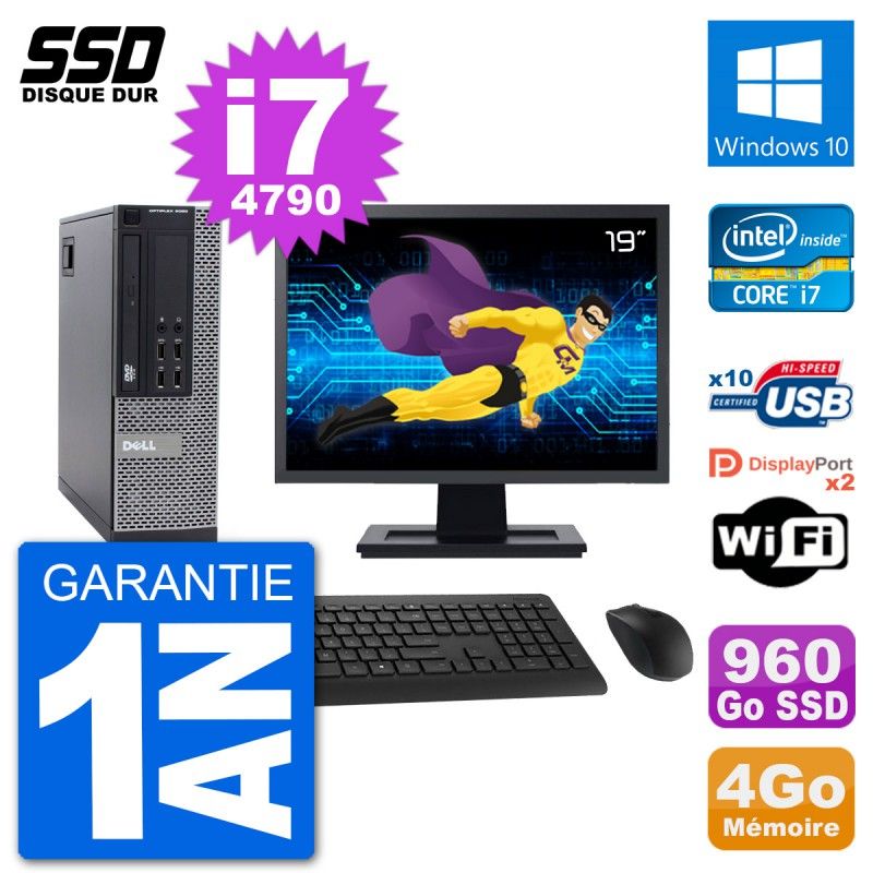 Dell Optiplex 9020 SFF Computer - 19" Screen, Intel Core i7-4790, 4GB RAM, 960GB SSD, Windows 10, WiFi