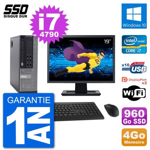 Computadora Dell Optiplex 9020 SFF - Pantalla de 19", Procesador Intel Core i7-4790, 4 GB de RAM, 960 GB SSD, Windows 10, WiFi