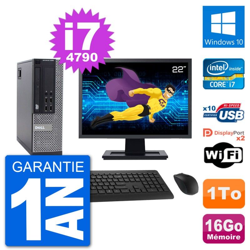 Dell Optiplex 9020 SFF Computer - 22" Screen, Intel i7-4790, 16GB RAM, 1TB HDD, Windows 10, WiFi