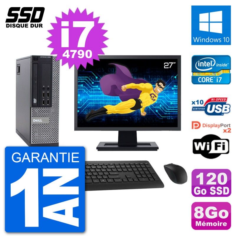 Dell Optiplex 9020 SFF Computer, 27" Screen, Intel Core i7-4790, 8GB RAM, 120GB SSD, Windows 10, Wifi
