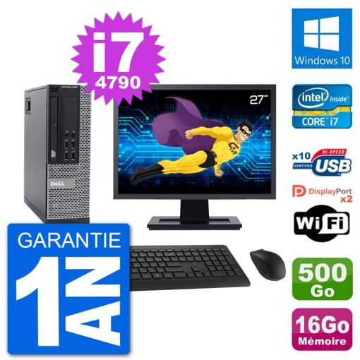 Computadora Dell Optiplex 9020 SFF - Pantalla de 27", Procesador Intel i7-4790, 16GB de RAM, Disco Duro de 500GB, Windows 10, WiFi