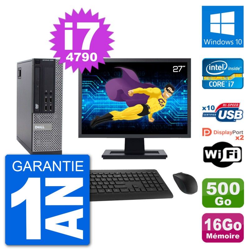 Dell Optiplex 9020 SFF Computer - 27" Screen, Intel i7-4790, 16GB RAM, 500GB Hard Drive, Windows 10, WiFi