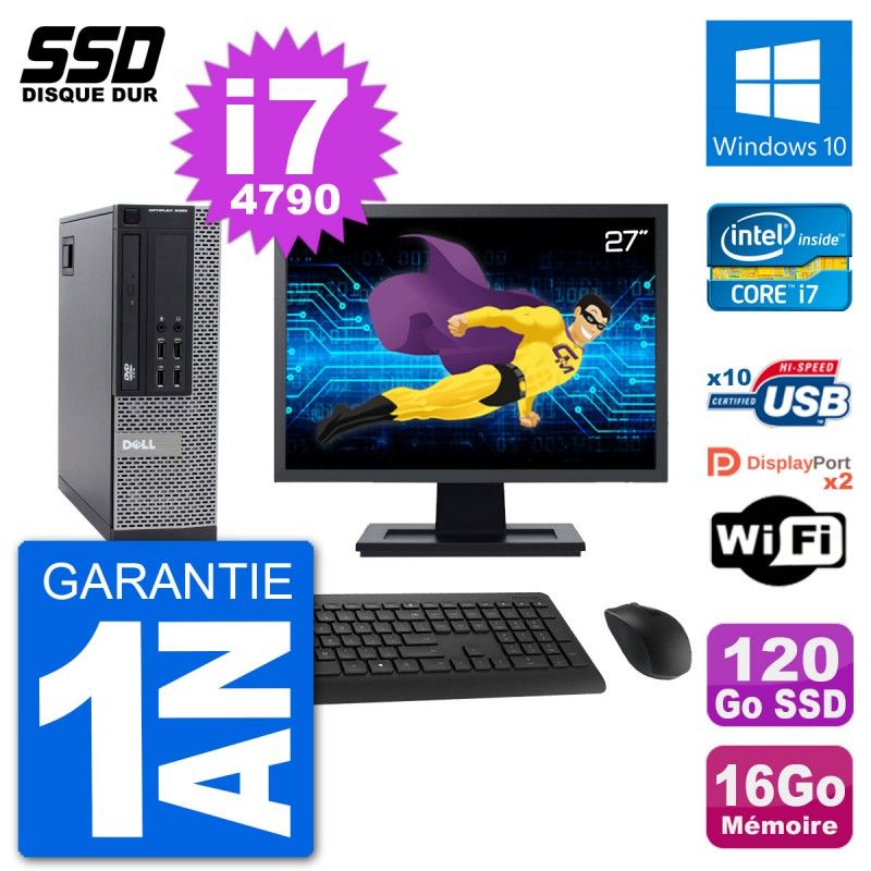 Dell Optiplex 9020 SFF Computer - 27" Screen, Intel i7-4790, 16GB RAM, 120GB SSD, Windows 10, WiFi