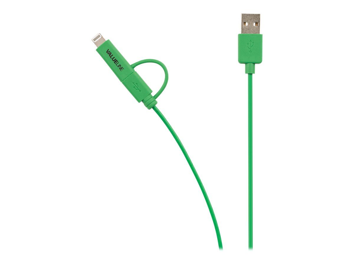 Nedis Valueline 1m USB to Micro-USB & Lightning Data/Charging Cable - Green