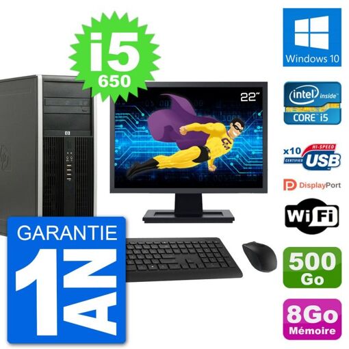 PC de escritorio HP 8100 Elite - Pantalla de 22', Intel Core i5-650, 8 GB RAM, 500 GB HDD, Windows 10, WiFi