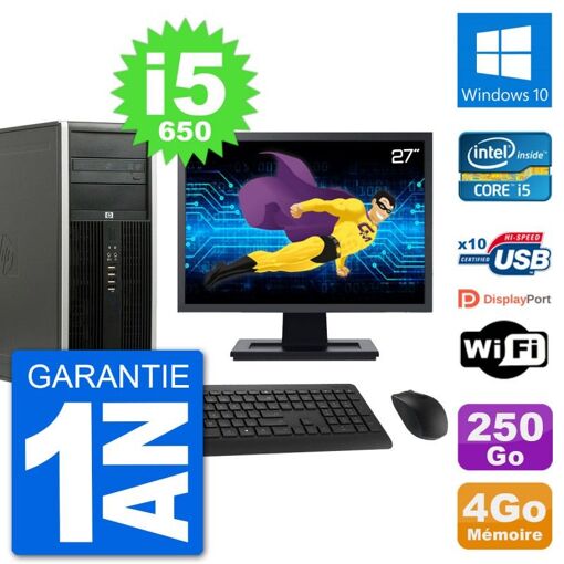 PC de escritorio HP 8100 Elite - Pantalla de 27', Intel Core i5-650, 4 GB de RAM, Disco duro de 250 GB, Windows 10, WiFi