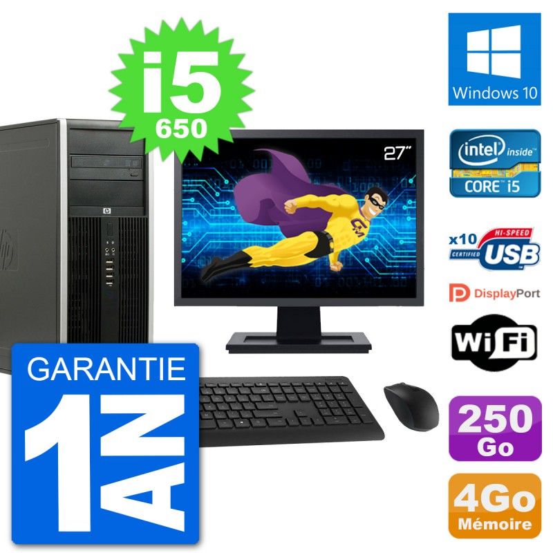 HP 8100 Elite Desktop PC - 27" Screen, Core i5-650, 4GB RAM, 250GB Hard Drive, Windows 10, WiFi