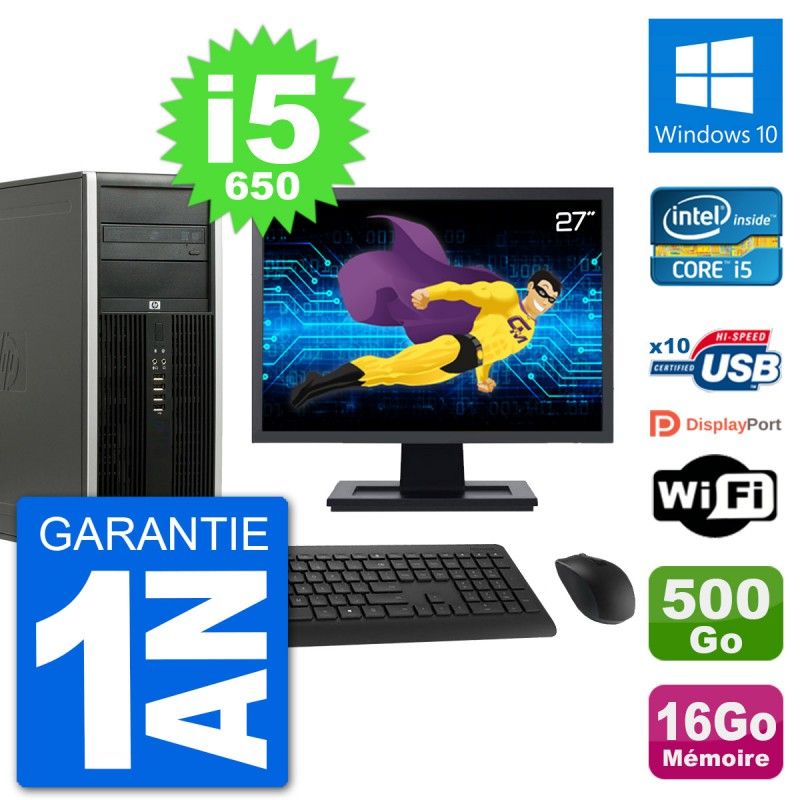 HP 8100 Elite PC - 27" Screen, Core i5-650, 16GB RAM, 500GB HDD, Windows 10, WiFi