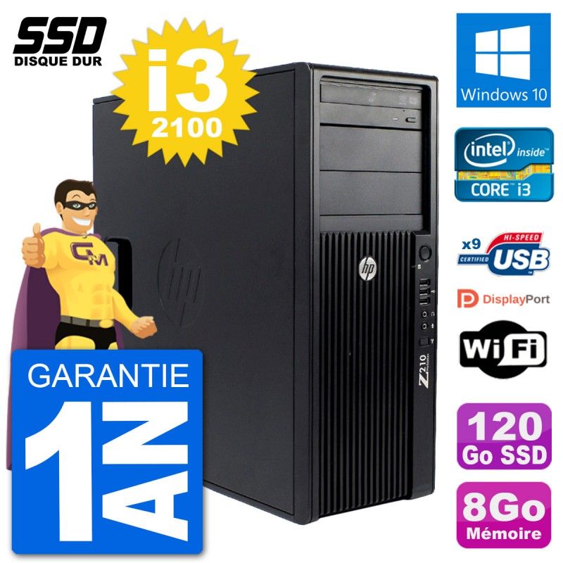 HP WorkStation Z210 Intel Core i3-2100 8GB RAM 120GB SSD Windows 10 WiFi