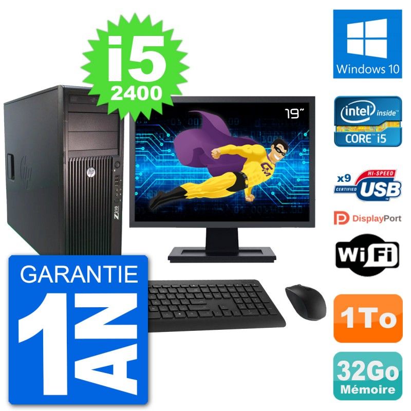 HP Z210 Workstation Computer - 19" Screen, Intel i5-2400, 32GB RAM, 1TB HDD, Windows 10, WiFi