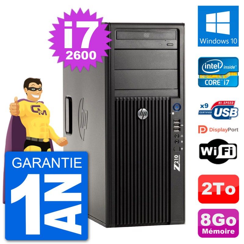 Estación de trabajo HP Z210 - Procesador Intel Core i7, 8 GB de RAM, 2 TB HDD, Windows 10, WiFi