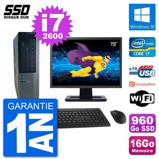 Computadora de escritorio Dell Optiplex 790 DT, pantalla de 19', procesador Intel i7-2600, 16GB de RAM, SSD de 960GB, Windows 10, WiFi