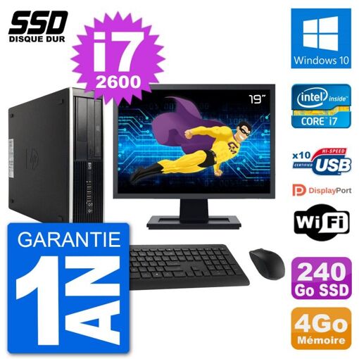 PC HP Compaq 6200 Pro SFF - Pantalla de 19", i7-2600, 4GB RAM, SSD de 240GB, Windows 10, Wifi