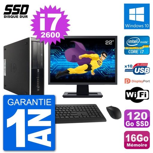 PC de escritorio HP Compaq 6200 Pro SFF | Pantalla de 22 pulgadas | i7-2600 | 16GB de RAM | SSD de 120GB | Windows 10