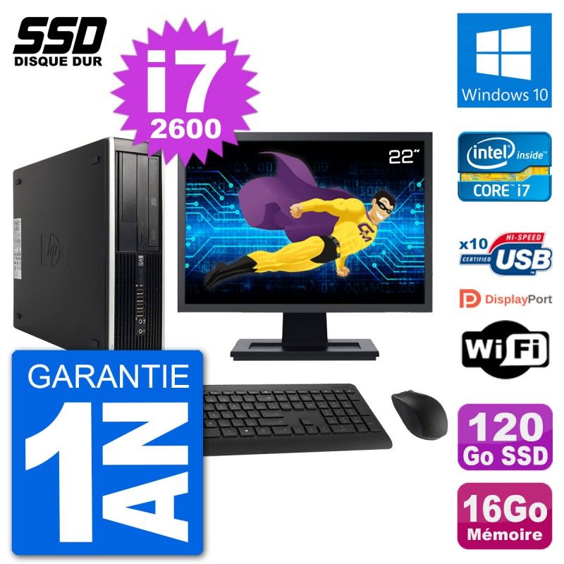 HP Compaq 6200 Pro SFF Desktop PC | 22" Screen | i7-2600 | 16GB RAM | 120GB SSD | Windows 10