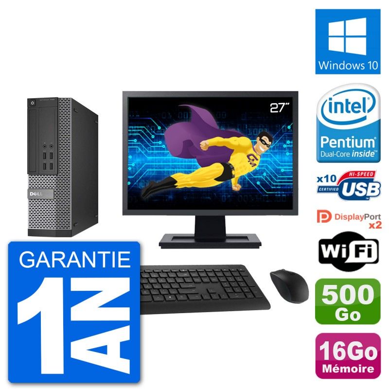 Dell Optiplex 7020 SFF Computer - 27" Screen, Intel G3220, 16GB RAM, 500GB HDD, Windows 10, WiFi