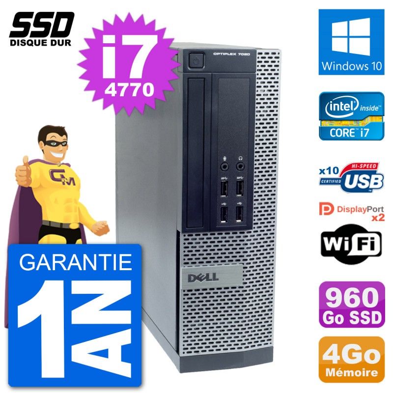 Dell OptiPlex 7020 SFF PC - Intel i7-4770, 4GB RAM, 960GB SSD, Windows 10, WiFi