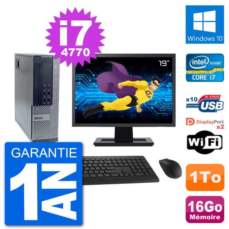 Dell Optiplex 7020 SFF Computer - 19" Screen, Intel i7-4770, 16GB RAM, 1TB HDD, Windows 10, WiFi