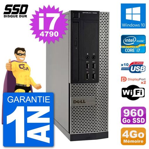 Computadora Dell OptiPlex 7020 SFF - Procesador Intel i7-4790, 4GB de RAM, 960GB SSD, Windows 10, WiFi