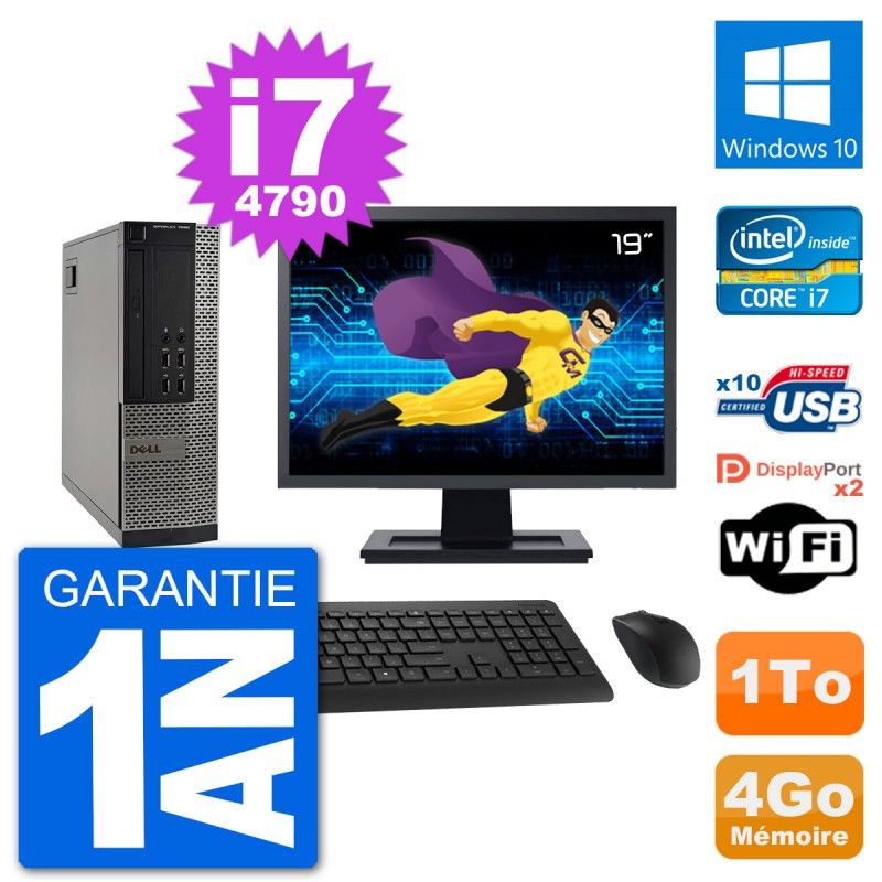 Dell Optiplex 7020 SFF Computer - 19" Screen, Intel i7-4790, 4GB RAM, 1TB HDD, Windows 10, WiFi