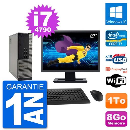 Computadora Dell Optiplex 7020 SFF - Pantalla de 27", Intel i7-4790, 8 GB de RAM, Disco duro de 1 TB, Windows 10, WiFi