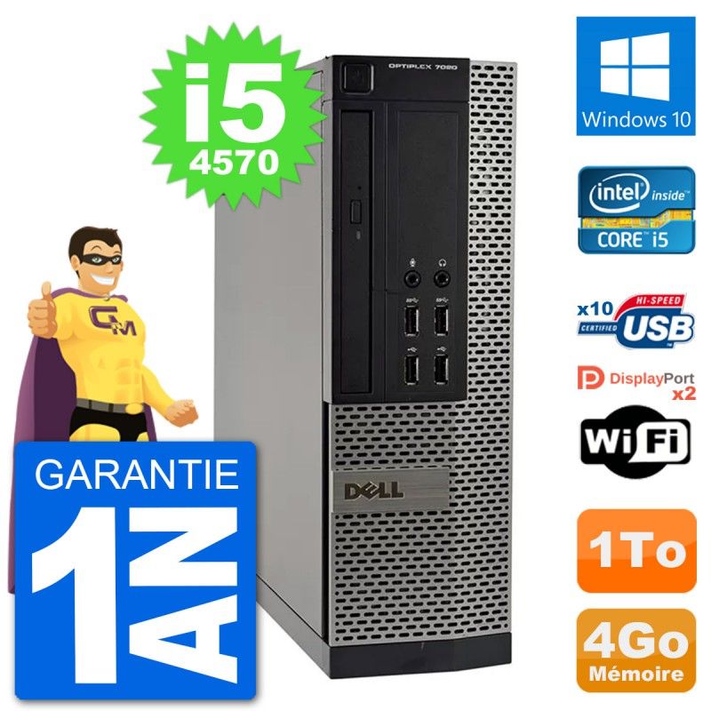 Computadora Dell OptiPlex 7020 SFF - Procesador Intel Core i5-4570, 4GB de RAM, Disco duro de 1 TB, Windows 10, WiFi