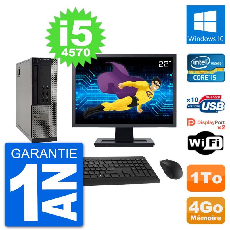 Dell Optiplex 7020 SFF Computer - 22" Screen, Intel i5-4570, 4GB RAM, 1TB HDD, Windows 10, WiFi
