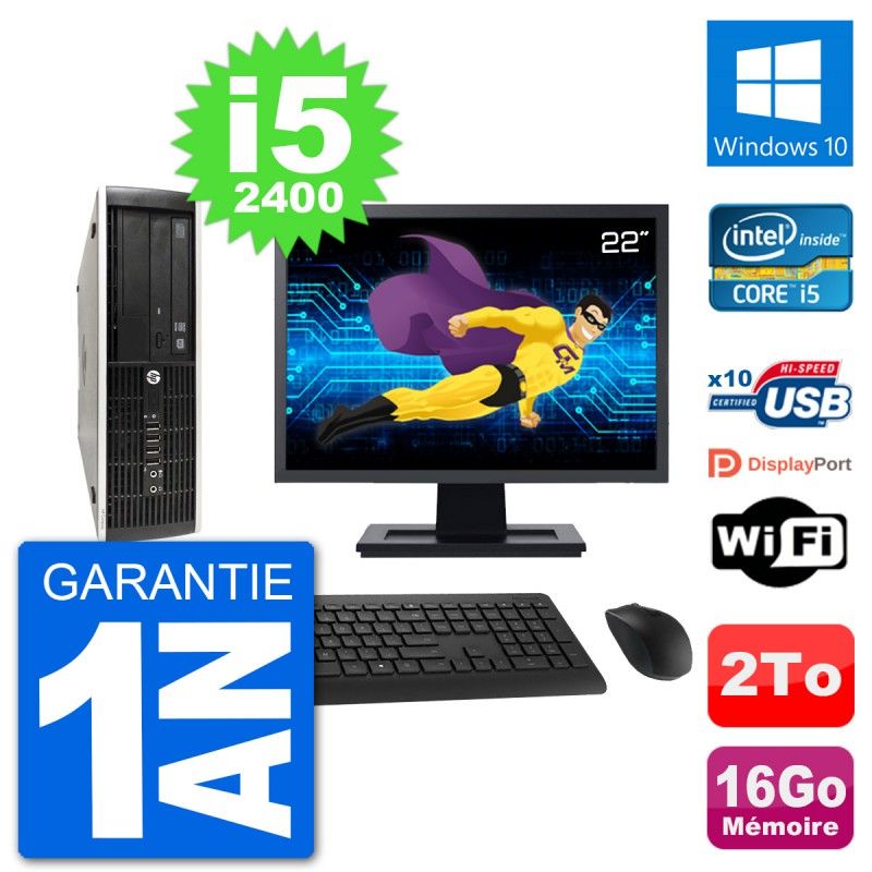 HP Compaq Pro 6300 SFF Desktop PC - 22" Screen, i5-2400, 16GB RAM, 2TB Hard Drive, Windows 10, WiFi
