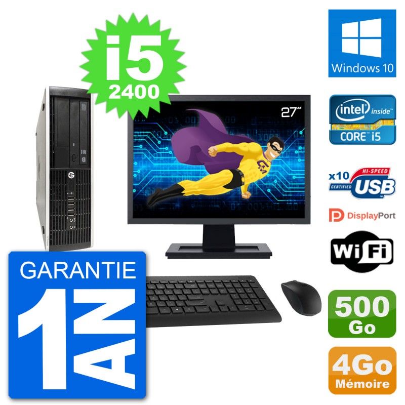 HP Compaq Pro 6300 SFF Desktop PC - 27" Screen, i5-2400, 4GB RAM, 500GB HDD, Windows 10, WiFi