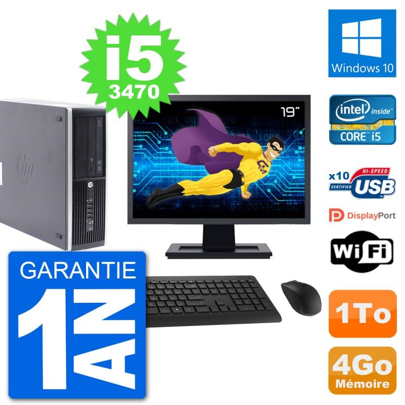 HP Compaq Pro 6300 SFF Desktop PC - 19" Screen, i5-3470, 4GB RAM, 1TB HDD, Windows 10, Wifi